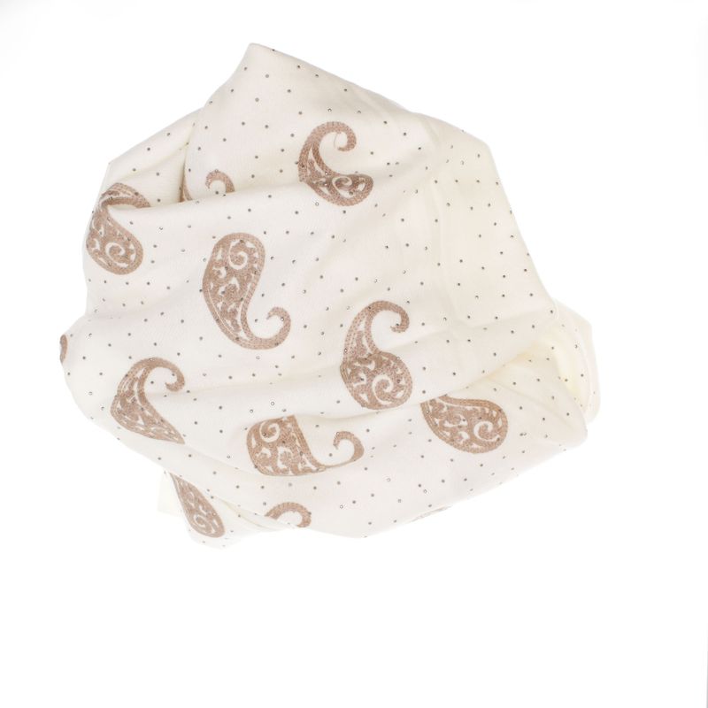 Fashion, accesorii si bijuterii - Femei - Accesorii femei - Esarfe si fulare femei - Esarfa dama, din lana, Buticcochet, 70x180 cm, model cu broderie si strasuri, Alb - ES3517 - Infinity.ro
