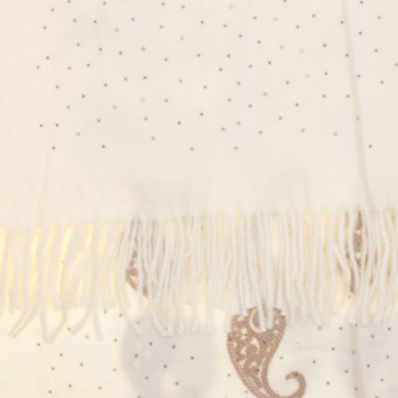 Fashion, accesorii si bijuterii - Femei - Accesorii femei - Esarfe si fulare femei - Esarfa dama, din lana, Buticcochet, 70x180 cm, model cu broderie si strasuri, Alb - ES3517 - Infinity.ro