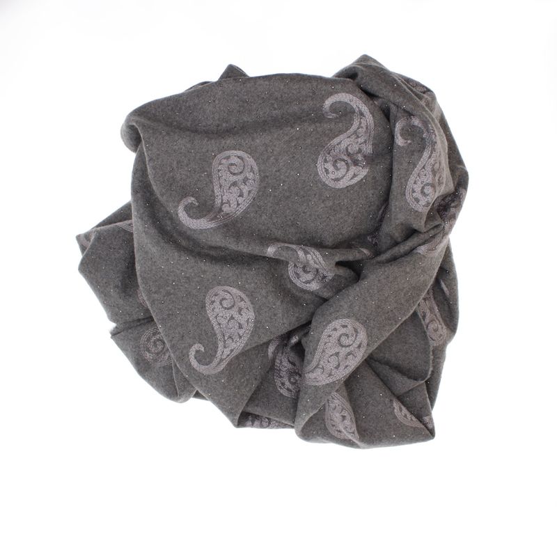 Fashion, accesorii si bijuterii - Femei - Accesorii femei - Esarfe si fulare femei - Esarfa dama, din lana, Buticcochet, 70x180 cm, model cu broderie si strasuri, Gri - ES3519 - Infinity.ro