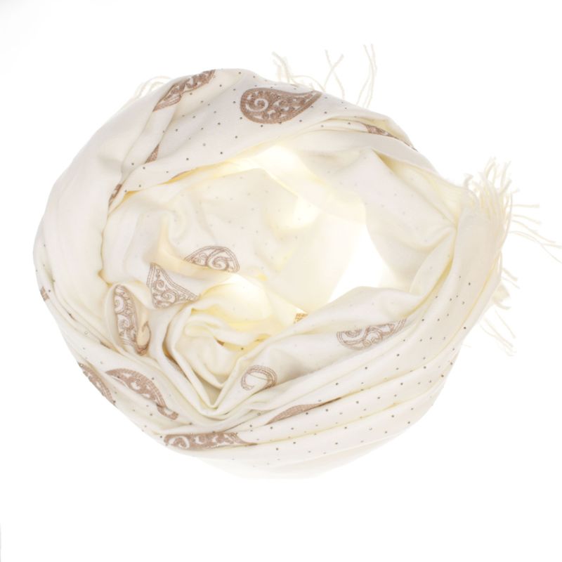 Fashion, accesorii si bijuterii - Femei - Accesorii femei - Esarfe si fulare femei - Esarfa dama, din lana, Buticcochet, 70x180 cm, model cu broderie si strasuri, Alb - ES3517 - Infinity.ro