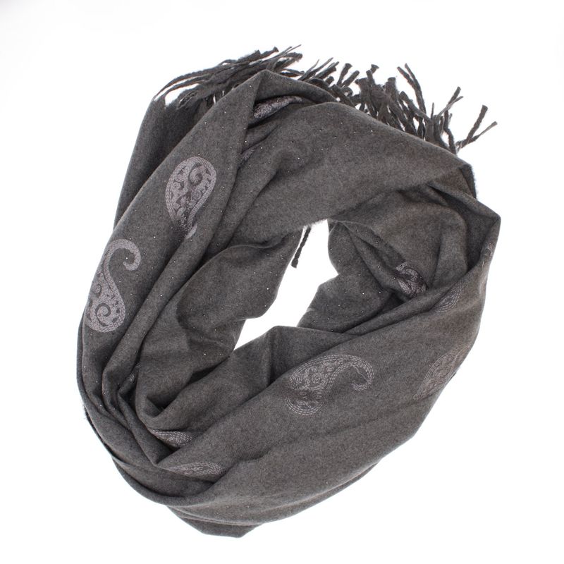 Fashion, accesorii si bijuterii - Femei - Accesorii femei - Esarfe si fulare femei - Esarfa dama, din lana, Buticcochet, 70x180 cm, model cu broderie si strasuri, Gri - ES3519 - Infinity.ro