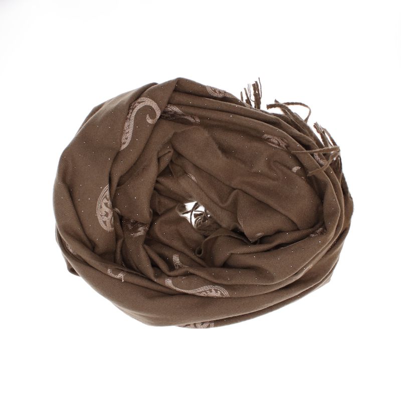 Fashion, accesorii si bijuterii - Femei - Accesorii femei - Esarfe si fulare femei - Esarfa dama, din lana, Buticcochet, 70x180 cm, model cu broderie si strasuri, Maro - ES3520 - Infinity.ro
