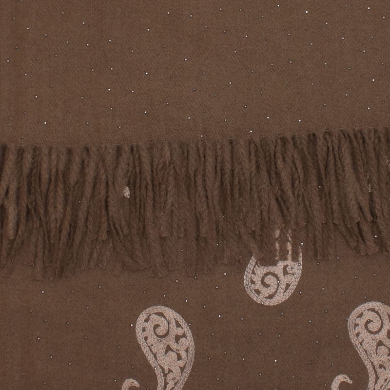 Fashion, accesorii si bijuterii - Femei - Accesorii femei - Esarfe si fulare femei - Esarfa dama, din lana, Buticcochet, 70x180 cm, model cu broderie si strasuri, Maro - ES3520 - Infinity.ro