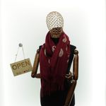 Fashion, accesorii si bijuterii - Femei - Accesorii femei - Esarfe si fulare femei - Esarfa dama, din lana, Buticcochet, 70x180 cm, model cu broderie si strasuri, Visiniu - ES3516 - Infinity.ro