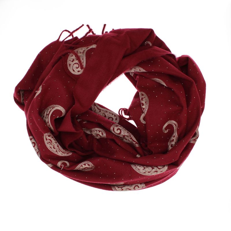 Fashion, accesorii si bijuterii - Femei - Accesorii femei - Esarfe si fulare femei - Esarfa dama, din lana, Buticcochet, 70x180 cm, model cu broderie si strasuri, Visiniu - ES3516 - Infinity.ro