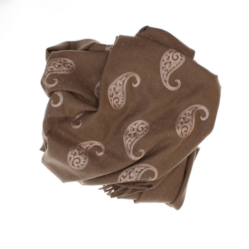 Fashion, accesorii si bijuterii - Femei - Accesorii femei - Esarfe si fulare femei - Esarfa dama, din lana, Buticcochet, 70x180 cm, model cu broderie si strasuri, Maro - ES3520 - Infinity.ro