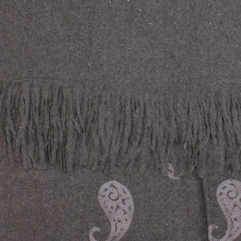 Fashion, accesorii si bijuterii - Femei - Accesorii femei - Esarfe si fulare femei - Esarfa dama, din lana, Buticcochet, 70x180 cm, model cu broderie si strasuri, Gri - ES3519 - Infinity.ro