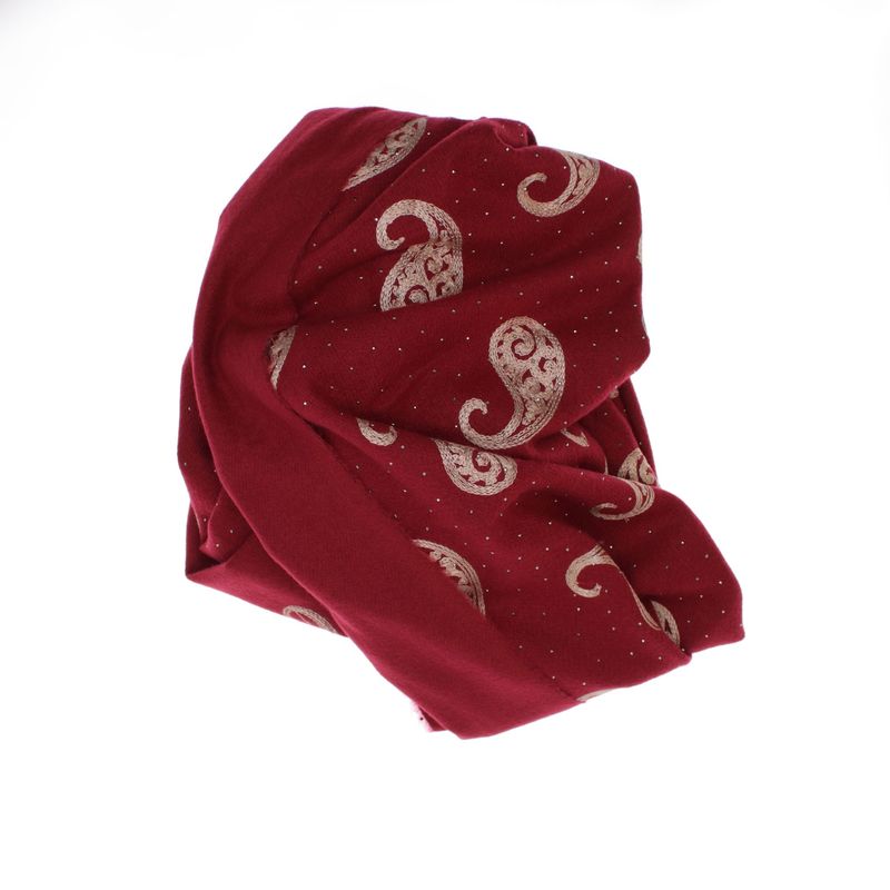 Fashion, accesorii si bijuterii - Femei - Accesorii femei - Esarfe si fulare femei - Esarfa dama, din lana, Buticcochet, 70x180 cm, model cu broderie si strasuri, Visiniu - ES3516 - Infinity.ro