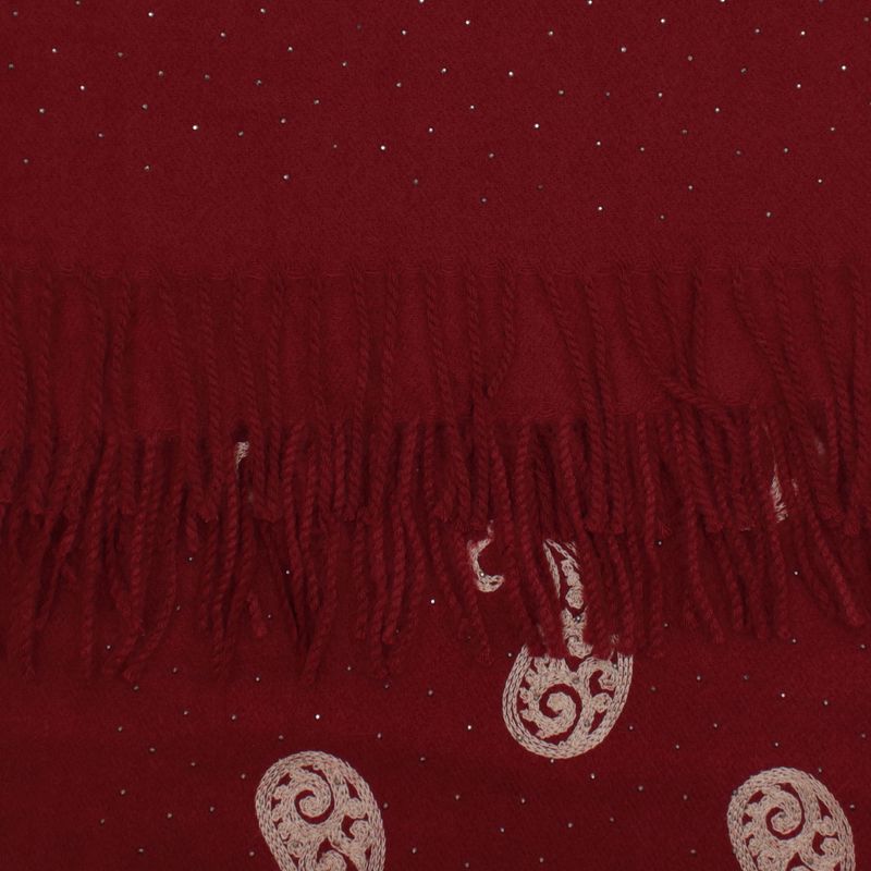 Fashion, accesorii si bijuterii - Femei - Accesorii femei - Esarfe si fulare femei - Esarfa dama, din lana, Buticcochet, 70x180 cm, model cu broderie si strasuri, Visiniu - ES3516 - Infinity.ro