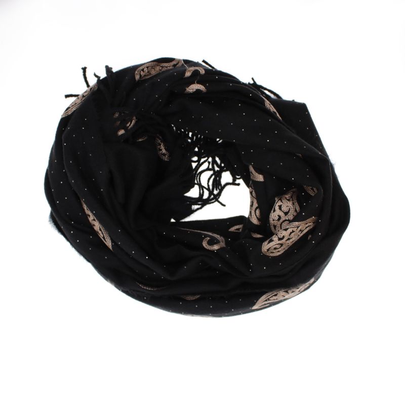 Fashion, accesorii si bijuterii - Femei - Accesorii femei - Esarfe si fulare femei - Esarfa dama, din lana, Buticcochet, 70x180 cm, model cu broderie si strasuri, Negru - ES3522 - Infinity.ro