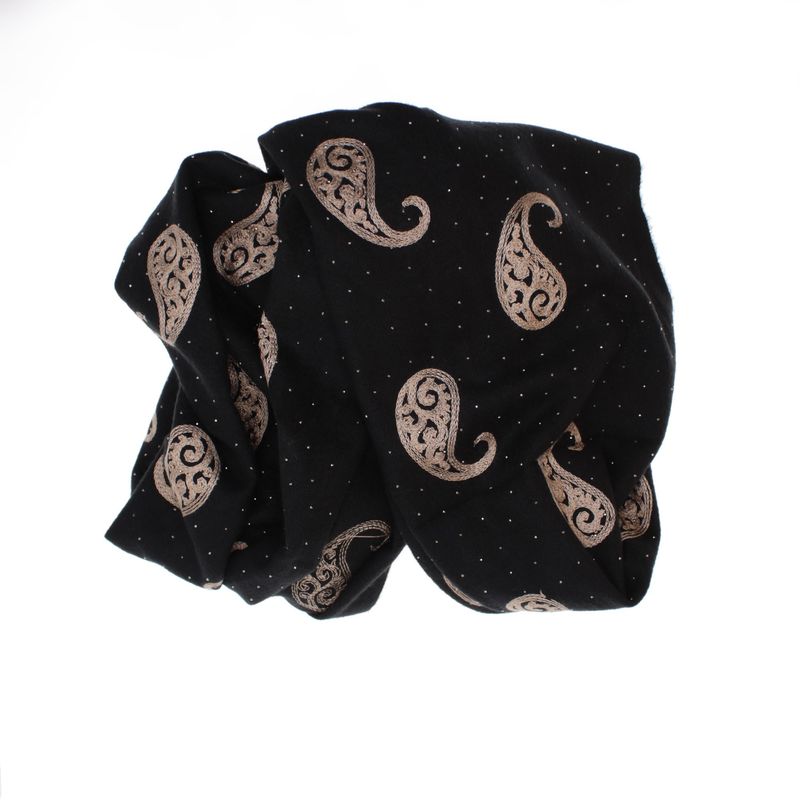 Fashion, accesorii si bijuterii - Femei - Accesorii femei - Esarfe si fulare femei - Esarfa dama, din lana, Buticcochet, 70x180 cm, model cu broderie si strasuri, Negru - ES3522 - Infinity.ro