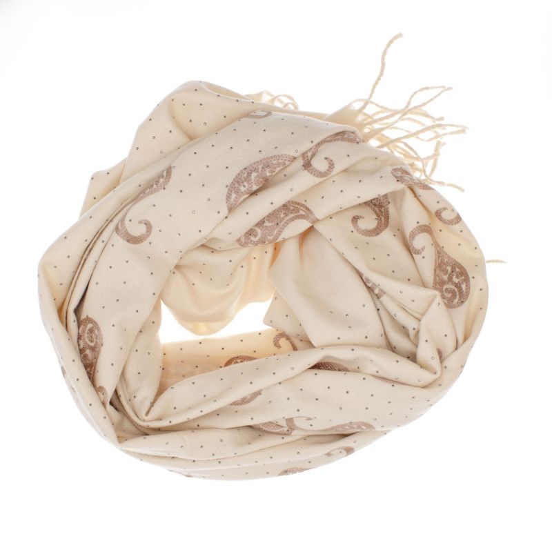 Fashion, accesorii si bijuterii - Femei - Accesorii femei - Esarfe si fulare femei - Esarfa dama, din lana, Buticcochet, 70x180 cm, model cu broderie si strasuri, Bej - ES3523 - Infinity.ro