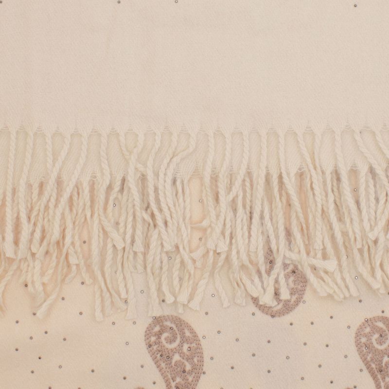 Fashion, accesorii si bijuterii - Femei - Accesorii femei - Esarfe si fulare femei - Esarfa dama, din lana, Buticcochet, 70x180 cm, model cu broderie si strasuri, Bej - ES3523 - Infinity.ro
