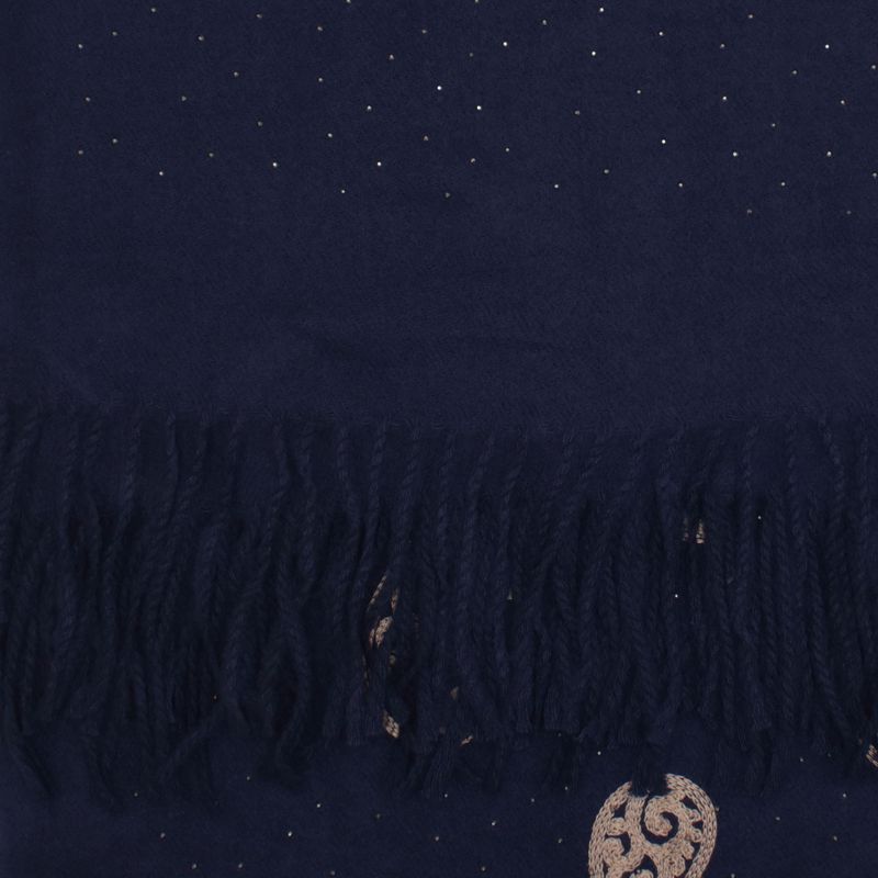 Fashion, accesorii si bijuterii - Femei - Accesorii femei - Esarfe si fulare femei - Esarfa dama, din lana, Buticcochet, 70x180 cm, model cu broderie si strasuri, Bleumarin - ES3521 - Infinity.ro