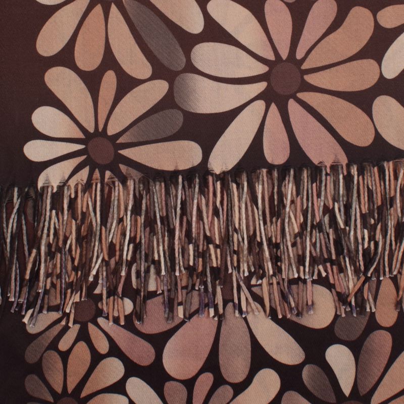 Fashion, accesorii si bijuterii - Femei - Accesorii femei - Esarfe si fulare femei - Esarfa dama, din lana, Buticcochet, 70x180 cm, cu imprimeu floral si franjuri, Maro - ES3537 - Infinity.ro