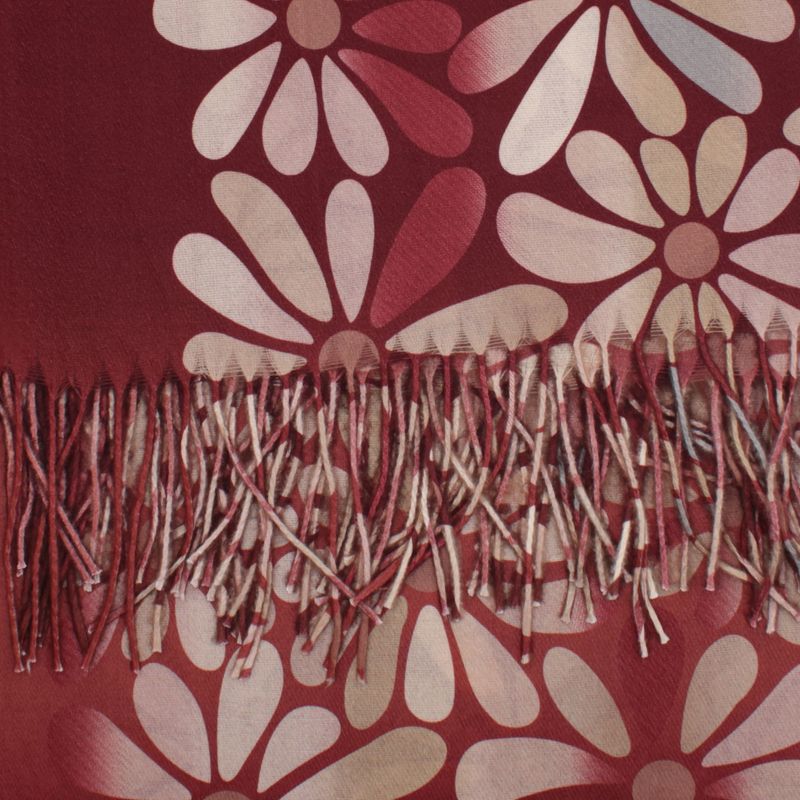 Fashion, accesorii si bijuterii - Femei - Accesorii femei - Esarfe si fulare femei - Esarfa dama, din lana, Buticcochet, 70x180 cm, cu imprimeu floral si franjuri, Visiniu - ES3541 - Infinity.ro
