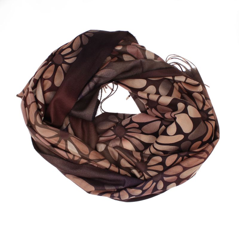 Fashion, accesorii si bijuterii - Femei - Accesorii femei - Esarfe si fulare femei - Esarfa dama, din lana, Buticcochet, 70x180 cm, cu imprimeu floral si franjuri, Maro - ES3537 - Infinity.ro