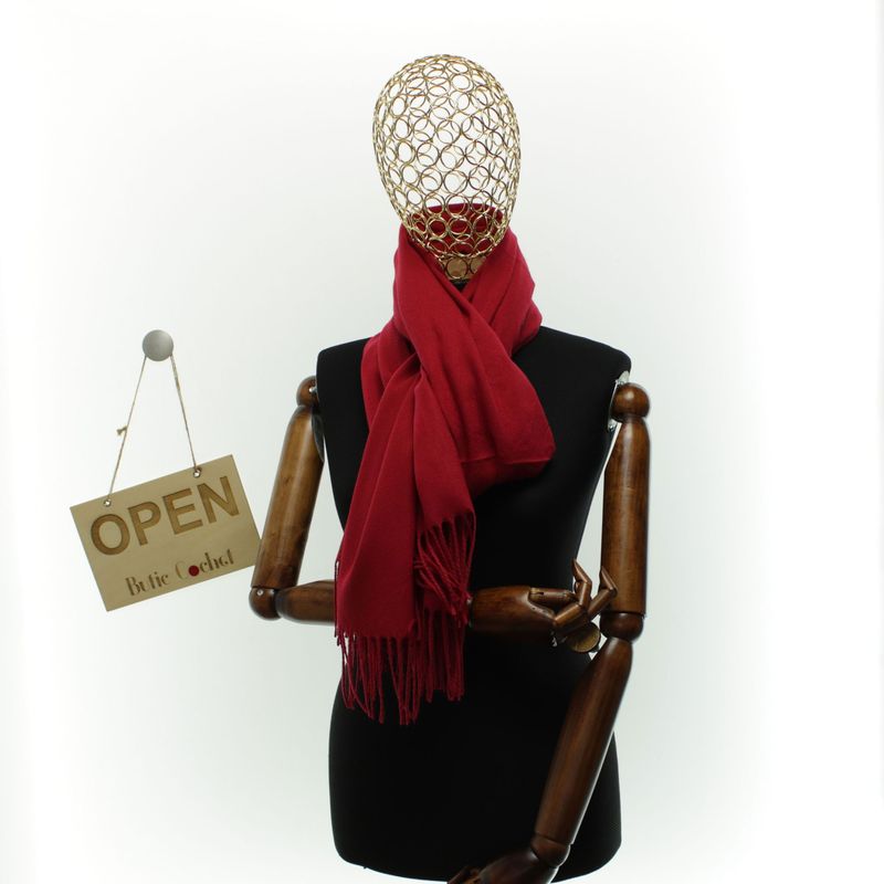 Fashion, accesorii si bijuterii - Femei - Accesorii femei - Esarfe si fulare femei - Esarfa dama, din lana, Buticcochet, 70x180 cm, cu imprimeu Uni si franjuri, Rosu - ES3543 - Infinity.ro