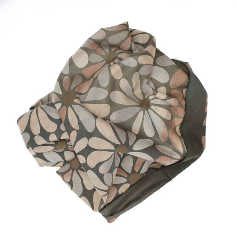 Fashion, accesorii si bijuterii - Femei - Accesorii femei - Esarfe si fulare femei - Esarfa dama, din lana, Buticcochet, 70x180 cm, cu imprimeu floral si franjuri, Kaki - ES3542 - Infinity.ro
