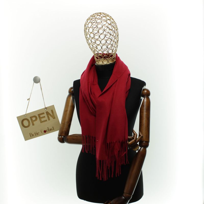 Fashion, accesorii si bijuterii - Femei - Accesorii femei - Esarfe si fulare femei - Esarfa dama, din lana, Buticcochet, 70x180 cm, cu imprimeu Uni si franjuri, Rosu - ES3543 - Infinity.ro