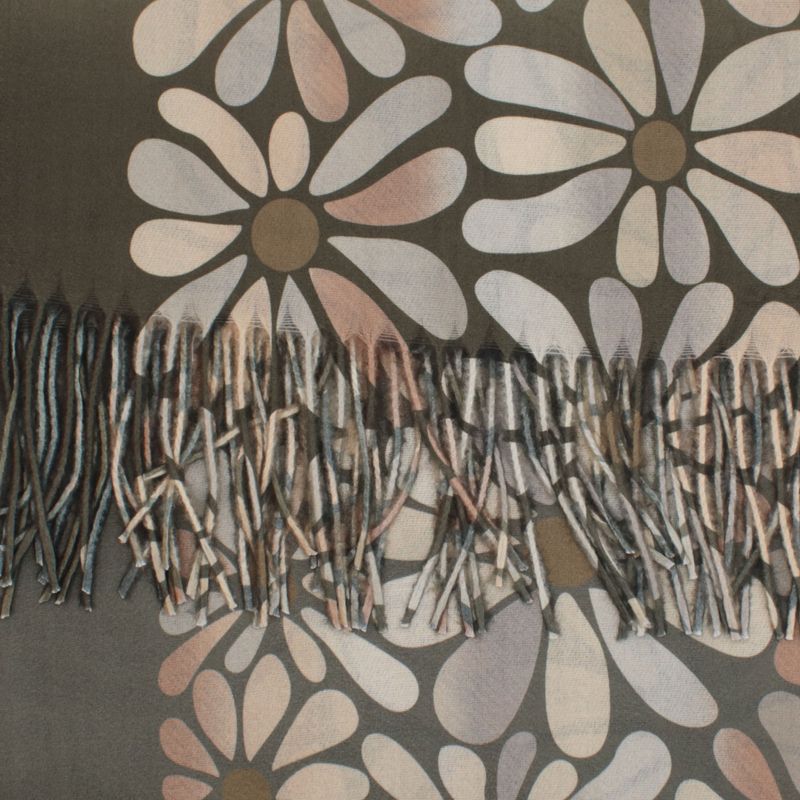 Fashion, accesorii si bijuterii - Femei - Accesorii femei - Esarfe si fulare femei - Esarfa dama, din lana, Buticcochet, 70x180 cm, cu imprimeu floral si franjuri, Kaki - ES3542 - Infinity.ro