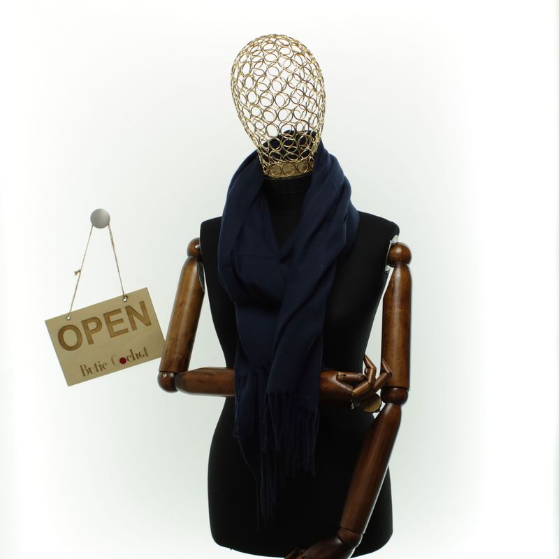Fashion, accesorii si bijuterii - Femei - Accesorii femei - Esarfe si fulare femei - Esarfa dama, din lana, Buticcochet, 70x180 cm, cu imprimeu Uni si franjuri, Bleumarin - ES3548 - Infinity.ro