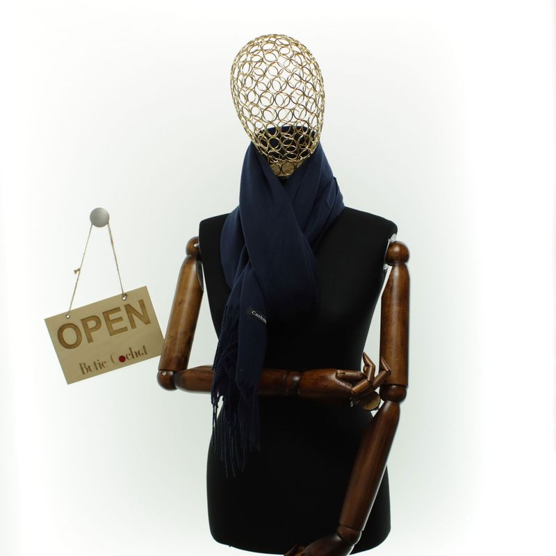 Fashion, accesorii si bijuterii - Femei - Accesorii femei - Esarfe si fulare femei - Esarfa dama, din lana, Buticcochet, 70x180 cm, cu imprimeu Uni si franjuri, Bleumarin - ES3548 - Infinity.ro