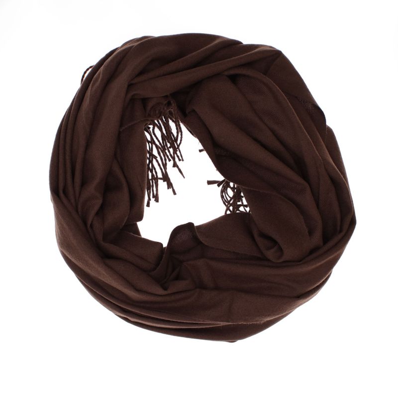 Fashion, accesorii si bijuterii - Femei - Accesorii femei - Esarfe si fulare femei - Esarfa dama, din lana, Buticcochet, 70x180 cm, cu imprimeu Uni si franjuri, maro inchis - ES3547 - Infinity.ro