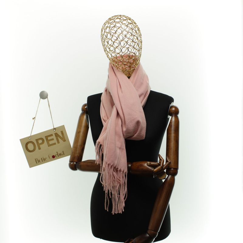 Fashion, accesorii si bijuterii - Femei - Accesorii femei - Esarfe si fulare femei - Esarfa dama, din lana, Buticcochet, 70x180 cm, cu imprimeu Uni si franjuri, Roz - ES3549 - Infinity.ro