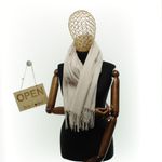Fashion, accesorii si bijuterii - Femei - Accesorii femei - Esarfe si fulare femei - Esarfa dama, din lana, Buticcochet, 70x180 cm, cu imprimeu Uni si franjuri, Crem - ES3551 - Infinity.ro