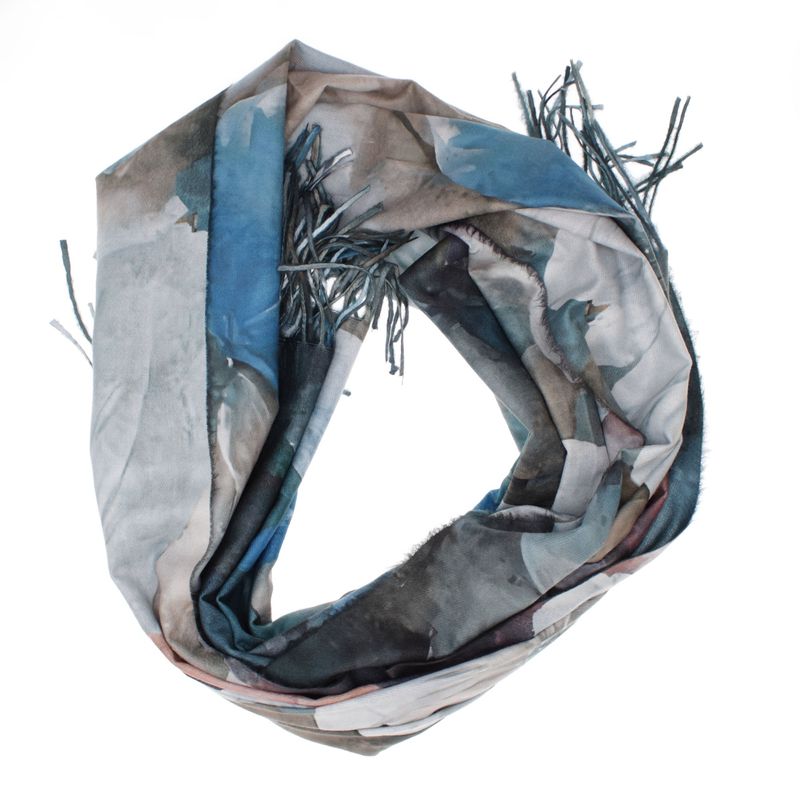 Fashion, accesorii si bijuterii - Femei - Accesorii femei - Esarfe si fulare femei - Esarfa dama, din lana, Buticcochet, 70x180 cm, cu imprimeu floral si franjuri, Albastru - ES3556 - Infinity.ro