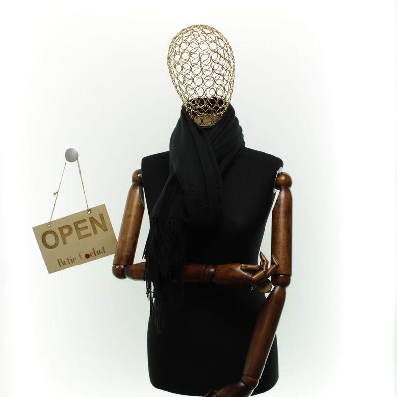 Fashion, accesorii si bijuterii - Femei - Accesorii femei - Esarfe si fulare femei - Esarfa dama, din lana, Buticcochet, 70x180 cm, cu imprimeu Uni si franjuri, Negru - ES3554 - Infinity.ro