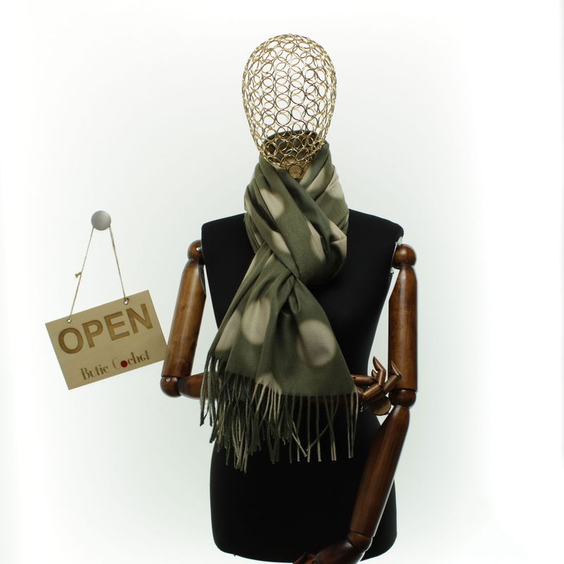 Fashion, accesorii si bijuterii - Femei - Accesorii femei - Esarfe si fulare femei - Esarfa dama, din lana, Buticcochet, 70x180 cm, imprimeu cu buline, Kaki - ES3564 - Infinity.ro