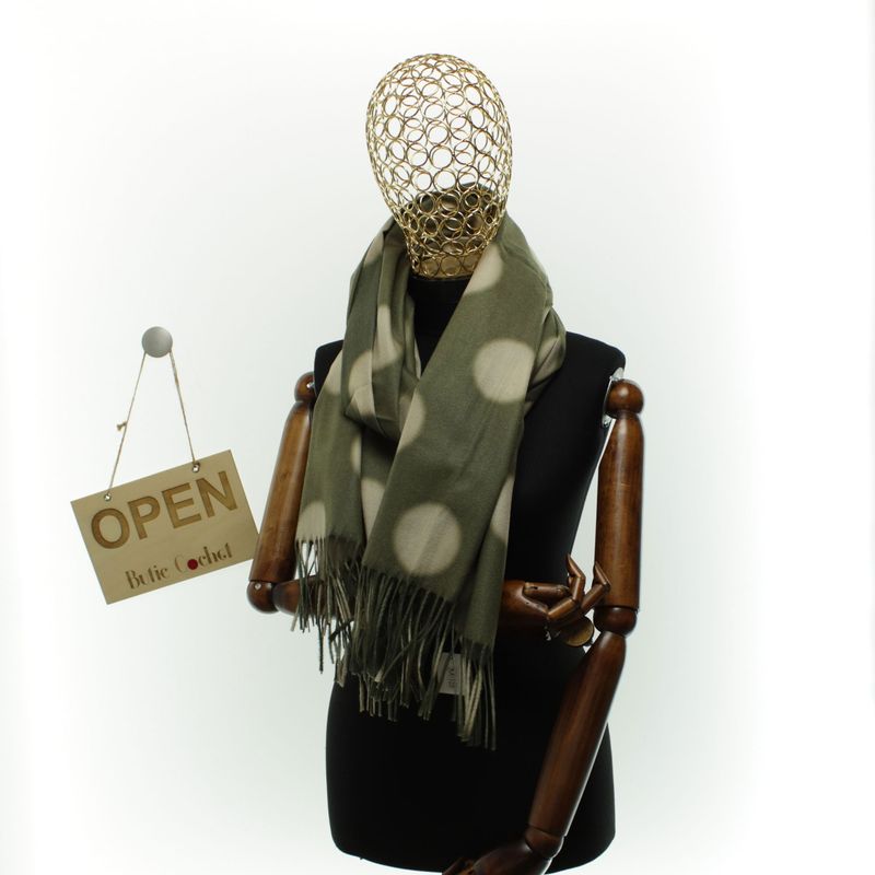 Fashion, accesorii si bijuterii - Femei - Accesorii femei - Esarfe si fulare femei - Esarfa dama, din lana, Buticcochet, 70x180 cm, imprimeu cu buline, Kaki - ES3564 - Infinity.ro
