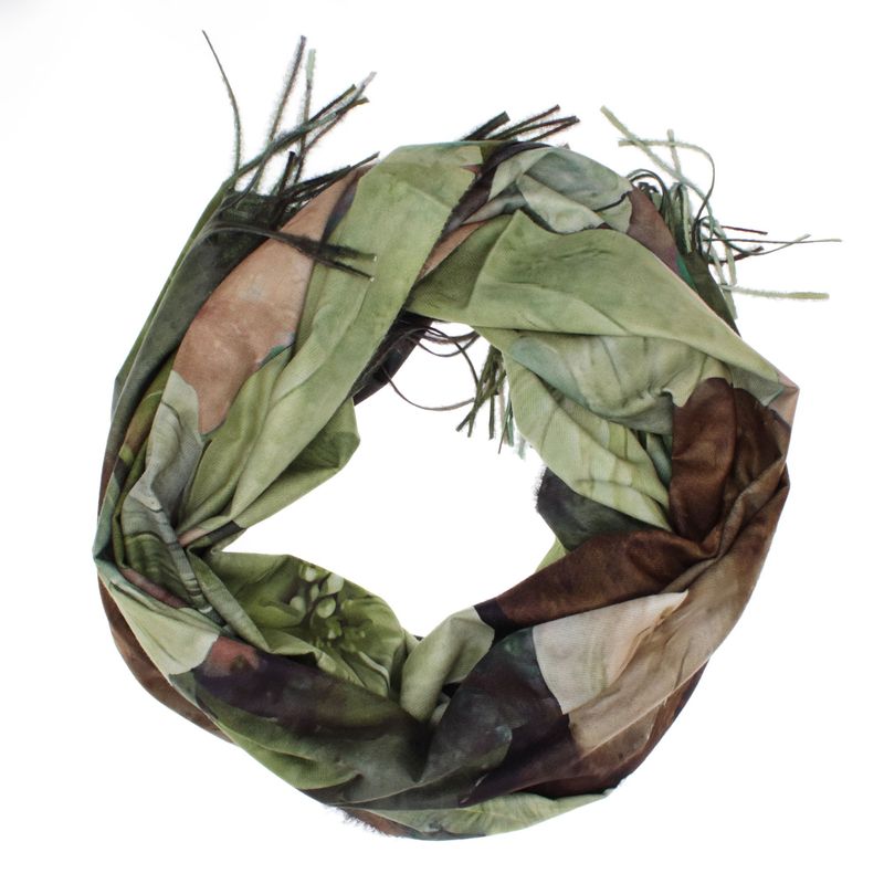 Fashion, accesorii si bijuterii - Femei - Accesorii femei - Esarfe si fulare femei - Esarfa dama, din lana, Buticcochet, 70x180 cm, cu imprimeu floral si franjuri, Verde - ES3558 - Infinity.ro