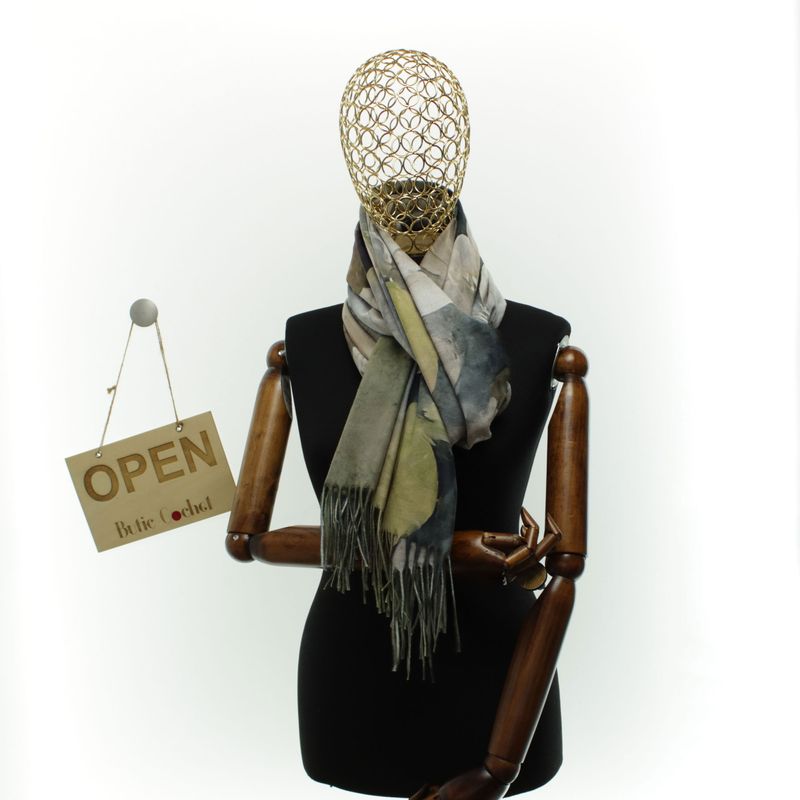 Fashion, accesorii si bijuterii - Femei - Accesorii femei - Esarfe si fulare femei - Esarfa dama, din lana, Buticcochet, 70x180 cm, cu imprimeu floral si franjuri, Multicolor - ES3559 - Infinity.ro