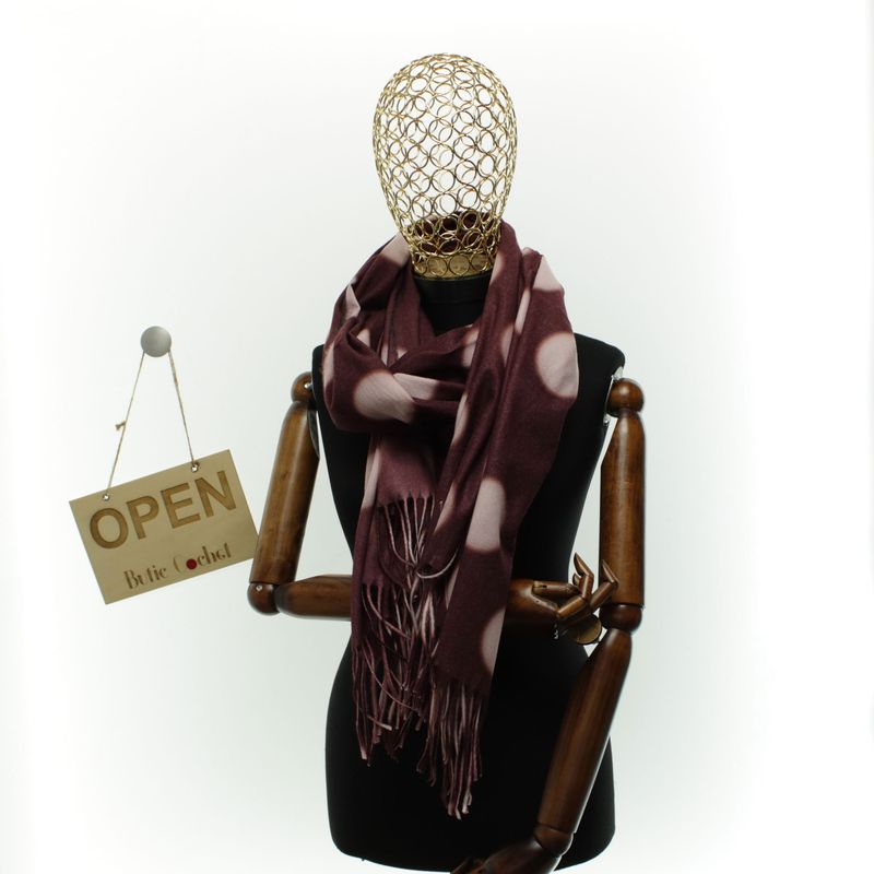 Fashion, accesorii si bijuterii - Femei - Accesorii femei - Esarfe si fulare femei - Esarfa dama, din lana, Buticcochet, 70x180 cm, imprimeu cu buline, Visiniu - ES3568 - Infinity.ro