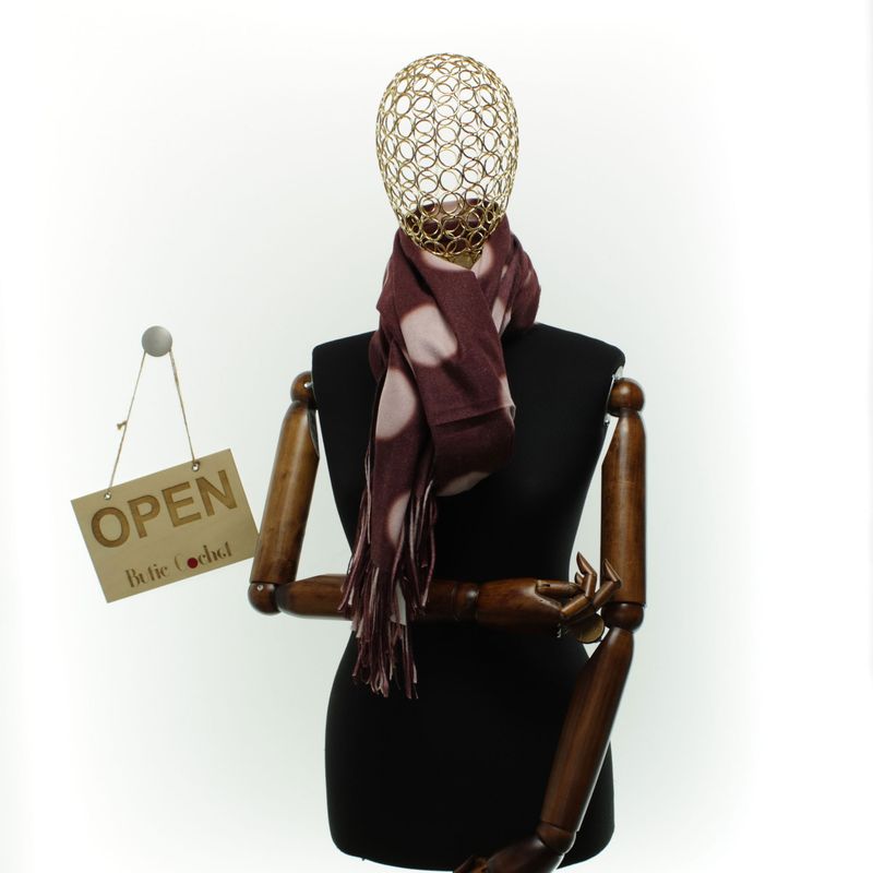 Fashion, accesorii si bijuterii - Femei - Accesorii femei - Esarfe si fulare femei - Esarfa dama, din lana, Buticcochet, 70x180 cm, imprimeu cu buline, Visiniu - ES3568 - Infinity.ro