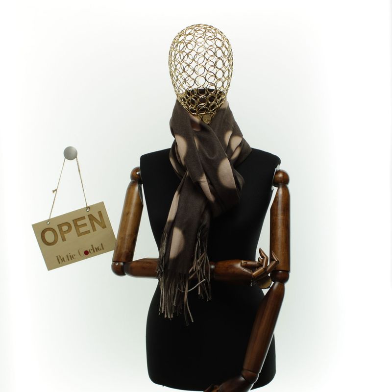 Fashion, accesorii si bijuterii - Femei - Accesorii femei - Esarfe si fulare femei - Esarfa dama, din lana, Buticcochet, 70x180 cm, imprimeu cu buline, Maro - ES3566 - Infinity.ro