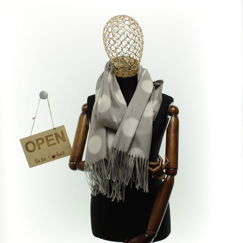 Fashion, accesorii si bijuterii - Femei - Accesorii femei - Esarfe si fulare femei - Esarfa dama, din lana, Buticcochet, 70x180 cm, imprimeu cu buline, Gri - ES3562 - Infinity.ro