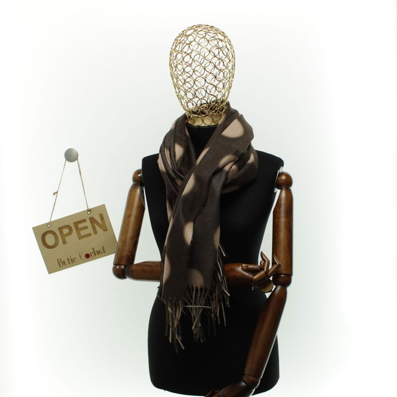 Fashion, accesorii si bijuterii - Femei - Accesorii femei - Esarfe si fulare femei - Esarfa dama, din lana, Buticcochet, 70x180 cm, imprimeu cu buline, Maro - ES3566 - Infinity.ro