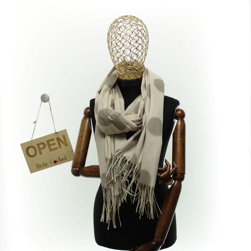 Fashion, accesorii si bijuterii - Femei - Accesorii femei - Esarfe si fulare femei - Esarfa dama, din lana, Buticcochet, 70x180 cm, imprimeu cu buline, Crem - ES3567 - Infinity.ro