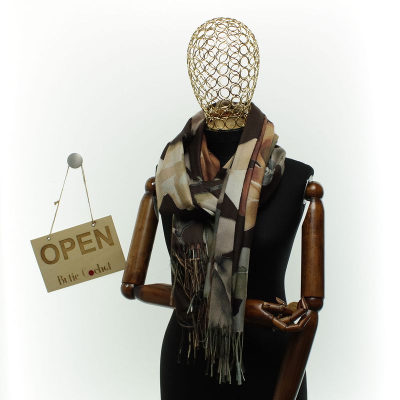 Fashion, accesorii si bijuterii - Femei - Accesorii femei - Esarfe si fulare femei - Esarfa dama, din lana, Buticcochet, 70x180 cm, imprimeu cu frunze, Multicolor - ES3573 - Infinity.ro