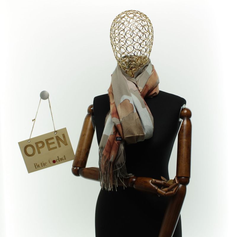 Fashion, accesorii si bijuterii - Femei - Accesorii femei - Esarfe si fulare femei - Esarfa dama, din lana, Buticcochet, 70x180 cm, imprimeu cu frunze, Multicolor - ES3569 - Infinity.ro