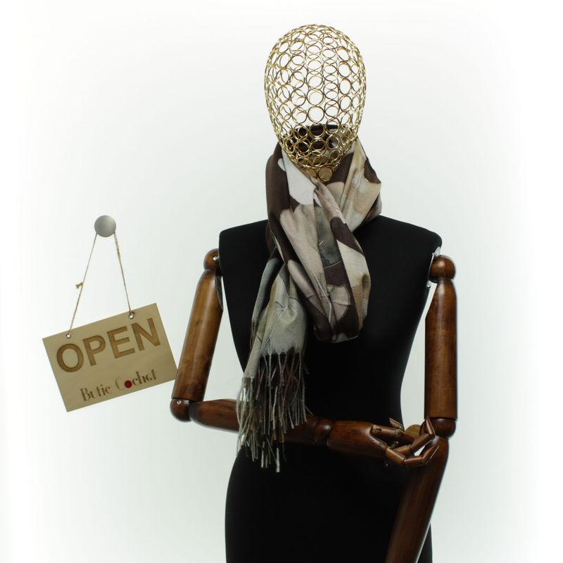Fashion, accesorii si bijuterii - Femei - Accesorii femei - Esarfe si fulare femei - Esarfa dama, din lana, Buticcochet, 70x180 cm, imprimeu cu frunze, Multicolor - ES3573 - Infinity.ro