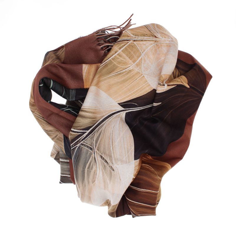 Fashion, accesorii si bijuterii - Femei - Accesorii femei - Esarfe si fulare femei - Esarfa dama, din lana, Buticcochet, 70x180 cm, imprimeu cu frunze, Multicolor - ES3577 - Infinity.ro