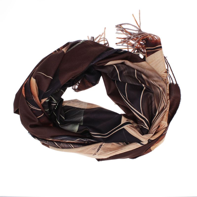 Fashion, accesorii si bijuterii - Femei - Accesorii femei - Esarfe si fulare femei - Esarfa dama, din lana, Buticcochet, 70x180 cm, imprimeu cu frunze, Multicolor - ES3578 - Infinity.ro