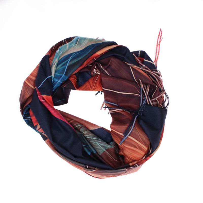 Fashion, accesorii si bijuterii - Femei - Accesorii femei - Esarfe si fulare femei - Esarfa dama, din lana, Buticcochet, 70x180 cm, imprimeu cu frunze, Multicolor - ES3575 - Infinity.ro