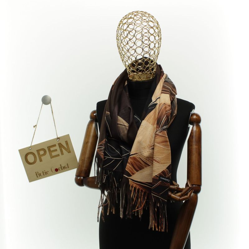 Fashion, accesorii si bijuterii - Femei - Accesorii femei - Esarfe si fulare femei - Esarfa dama, din lana, Buticcochet, 70x180 cm, imprimeu cu frunze, Multicolor - ES3578 - Infinity.ro