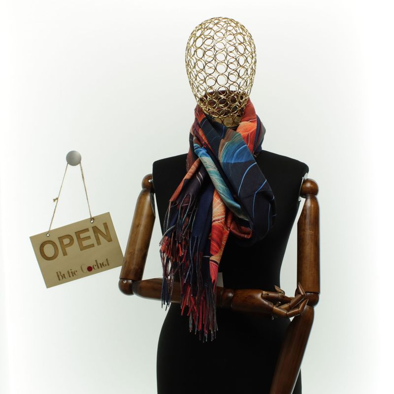 Fashion, accesorii si bijuterii - Femei - Accesorii femei - Esarfe si fulare femei - Esarfa dama, din lana, Buticcochet, 70x180 cm, imprimeu cu frunze, Multicolor - ES3575 - Infinity.ro